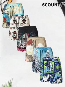 Men's Regular Fit Skull & Floral Print Boxer Brief, Casual Comfy Breathable Short-leg Shorts for Summer, Men's Bottoms for Daily Wear