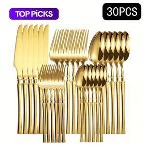 Stainless Steel Cutlery Set, Dinnerware Set, 30pcs/set Including Knife, Fork, Spoon, Dessert Spoon, Dessert Fork, Perfect for Home & Restaurant Use #TOP PICKS