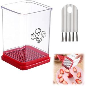 Fruit Slicer, Fruit Cutter, Cup Slicer Fruit and Vegetable Speed Slicer with Bottom Push Plate Portable Slicing Tool with Cleaning Brush for Strawberry/Banana/Vegetable Kitchen Gadgets Lid Utensils Shaped Sturdy