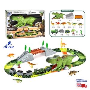 121 Pieces Dinosaur DIY Track Race Toy 360 Loop Slide Track Freewheel Diecast Car Double Sliding Track Mini Dinosaur Slot Toy Birthday Christmas Gift For Kids