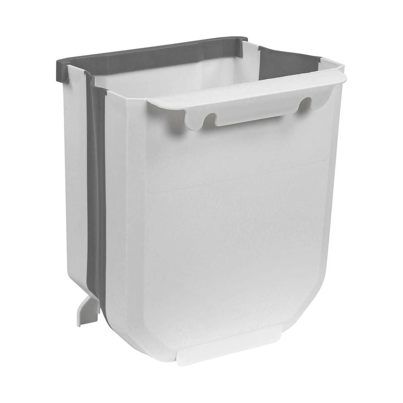 Folding Hanging Trash Can, Collapsible Home Recycle Trash Cans 9 litre Waste Bins Gabage Storage For Home Kitchen Cabinet Bathroom Car Office, White/Grey 2