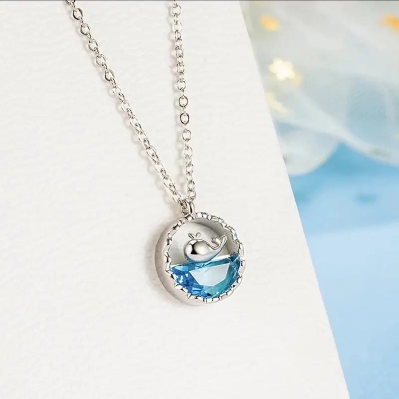 Oceanic Whisper Whale & Wave Necklace K-Drama Inspired Holographic Blue Ocean Wave Pendant | joyaaltd 0
