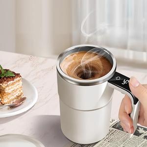 Automatic Stirring Cup with Lid, USB Rechargeable Automatic Magnetic Coffee Cup with Display Temperature, Suitable for Office, Home, Outdoor, Gift