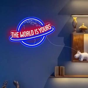 3D Neon Sign, USB Powered Neon Light, Creative World Is Yours Neon Sign, Wall Decor for Home Bedroom Living Room, Home Decor