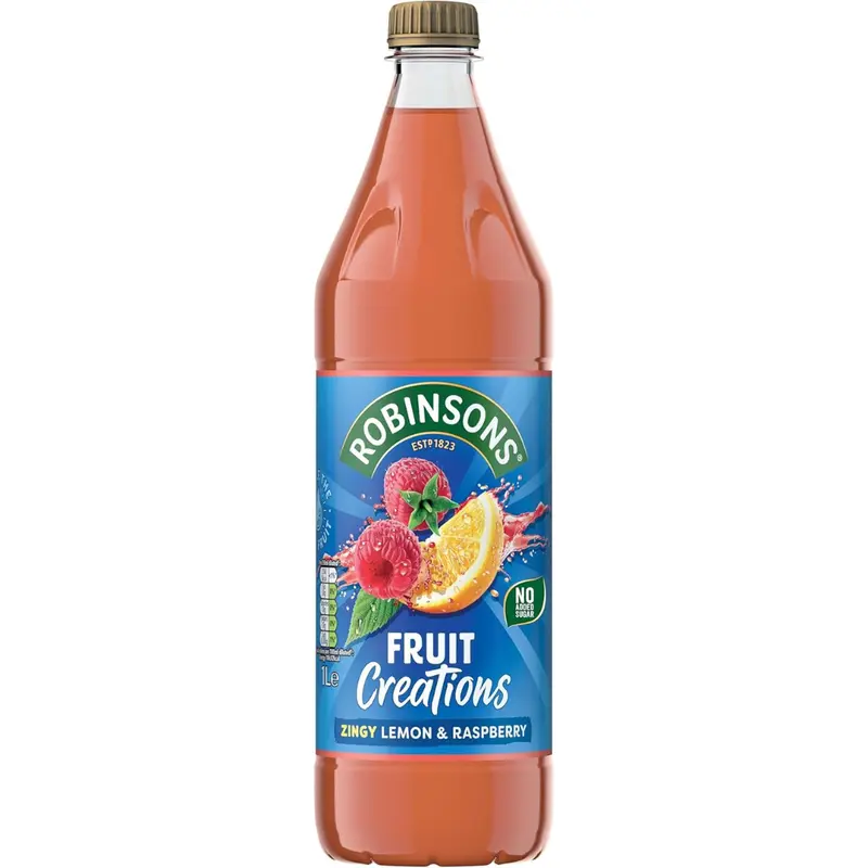 Robinsons Fruit Creations Lemon & Raspberry Squash 1L No Added Sugar Refreshing Drink 0