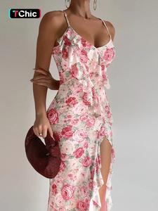 Women's Floral Print   Cami Dress, Elegant Sleeveless Split Hem Dress for Party Holiday Wedding Guest, Ladies Summer Clothes