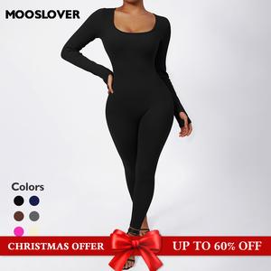 Mooslover UK Women Comfy Yoga Jumpsuits Workout Ribbed Long Sleeve Sport Jumpsuits【ChristmasOutfits】