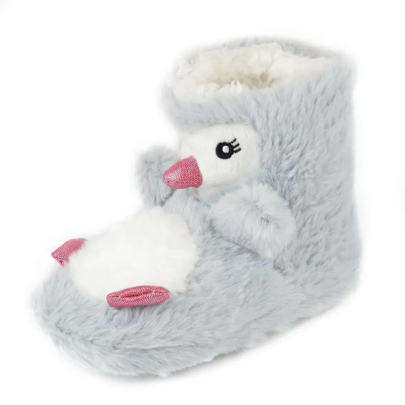 Girls Penguin Design Novelty Faux Fur Plush Boot Slippers 0