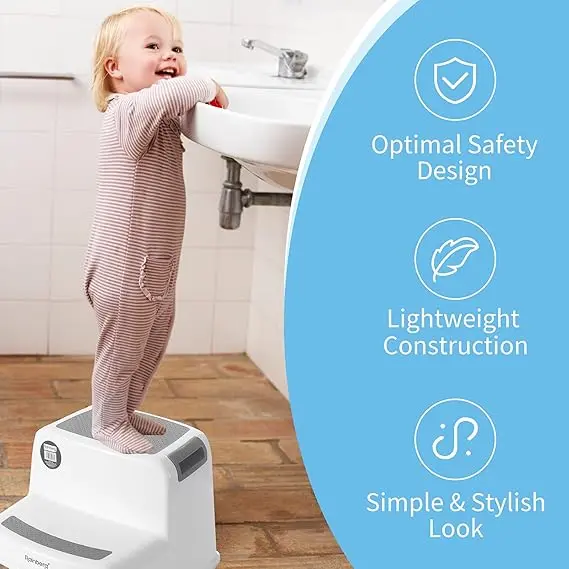 2 Step Stool for Kids, Sturdy Double Step Stool for Toddlers, Anti-Slip Stool for Children,Toddler's Stool for Potty Training and Use in the Kitchen and Bathroom Easy to Clean and Portable 2