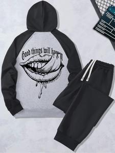 Two-Piece Set Men's Colorblock Pocket Sweatpants Set, Street Zip Front Hoodie & Drawstring Waist Sweatpants for Daily Wear, Fashion Men's Outfits for Spring & Fall