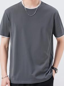 Men's Solid Color Top Stitching Short Sleeve Tee, Loose Casual Comfy T-shirt for Summer, Men's Clothes for Daily Wear, Tropical