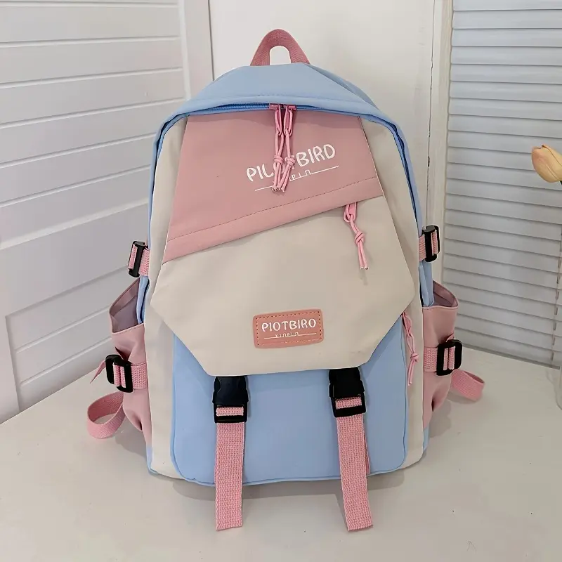 Stylish Ultra-Light Colorblock Backpack - Durable Nylon with Secure Zip, Perfect for College, Travel & Daily Outings 7