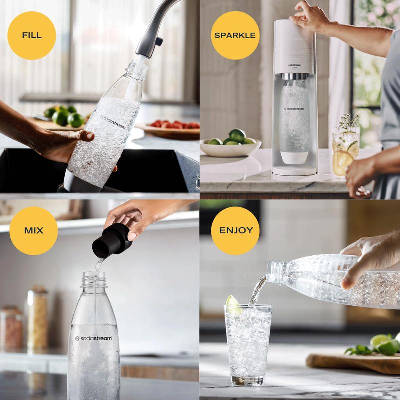 SodaStream Terra Sparkling Water Maker, Sparkling Water Machine & 1L Fizzy Water Bottle, Retro Drinks Maker w. BPA-Free Water Bottle & Quick Connect Co2 Gas Bottle for Home Carbonated Water - White 5