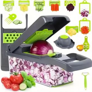 16 in 1 Vegetable Chopper, Manual Vegetable Cutter with Stainless Steel Blades, Multifunctional Vegetable Slicer, Kitchen Utensils & Gadgets