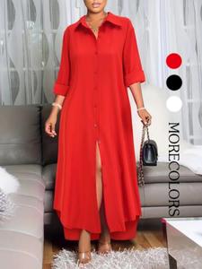 Women's Plain High Low Button Front Shirt Dress, Casual Long Sleeve Collared Long Dress for Summer, Ladies Clothes for Daily Wear