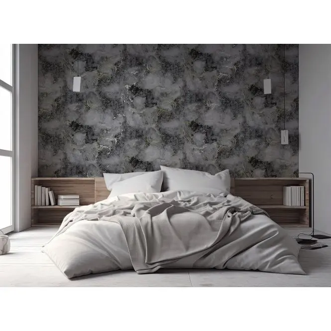 ROKYA Metallic Grey / Gold Marble Wallpaper MC7115 4