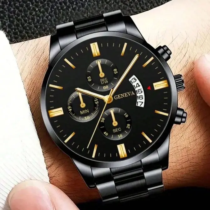 Men Quartz Watches, Men's fashion luxury casual watch,waterproof Quartz wristwatch for men gold strap 7