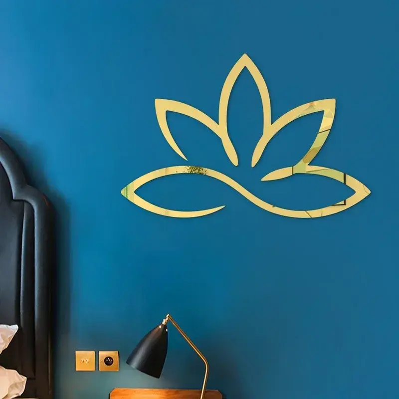 1pc Lotus 3D Acrylic Mirror Wall Sticker Removable Art Mural Stickers For Living Room Bedroom 3