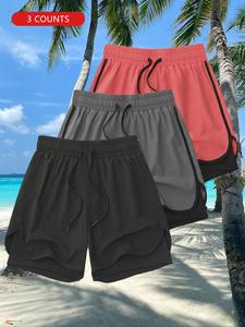 Men's Solid Color Breathable Quick Drying Sports Shorts, Regular Fit Casual Comfy Shorts for Gym Workout Running, Men's Summer Bottoms