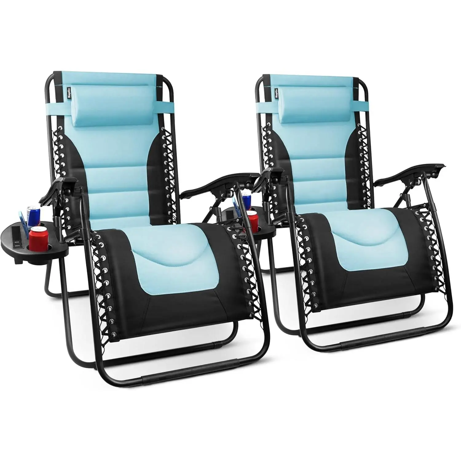 Premium Heavy Duty Padded Zero Gravity Chairs - Luxurious Garden Recliners, Adjustable Headrest, Cup & Phone Holder, Foldable, Easy to Clean Patio Sun Loungers (Skyblue)