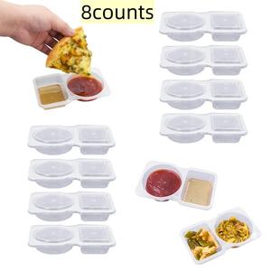 Double Compartment Food Storage Container with Lid, Stackable Storage Containers, 8 Counts Clear Food Storage Box, Food Container for Sauce, Sampling, Travel Snack