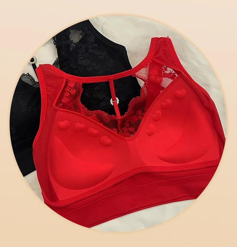 Product Introduction of Sexy Hollow Lace Underwear Latex Chest Pad Without Steel Ring Gathering Anti Beauty Back Wrapped Bra 13