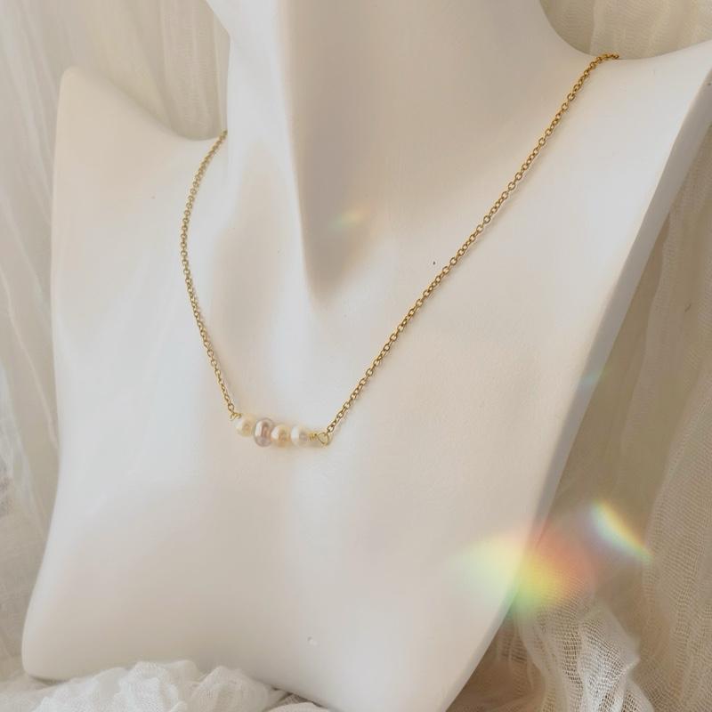 4pcs Fresh water pearl necklace different colour pearls tarnish free silver and gold 5