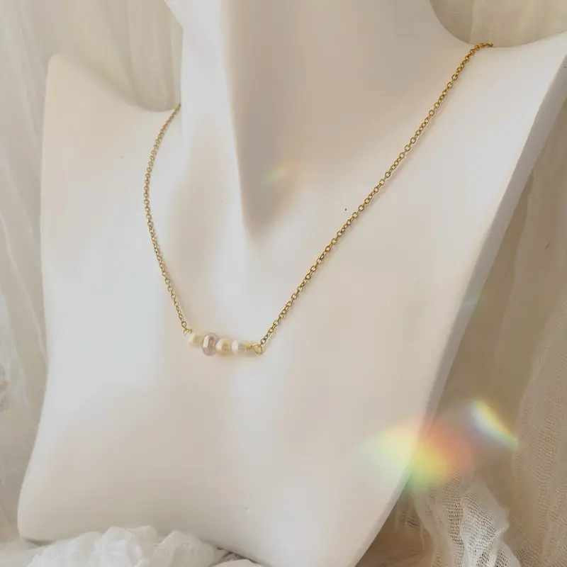 4pcs Fresh water pearl necklace different colour pearls tarnish free silver and gold 5
