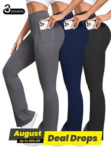 Women's Solid Pocket Leggings, Workout Clothes, Flared Yoga Pants, Sports Leggings, Legging Fitness, Gym High Waisted Sporty Leggings, Stretch Pants, Skinny Sportswear, Fitness Summer Bottoms, Athleisure Fitness Leggings