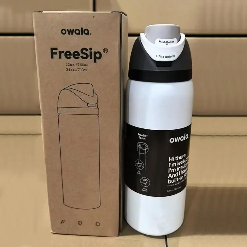 OWALA 32OZ FreeSip Insulated Stainless Steel Water Bottle Double-Layer Kettle With Straw Vacuum Flasks For Sports Travel 4
