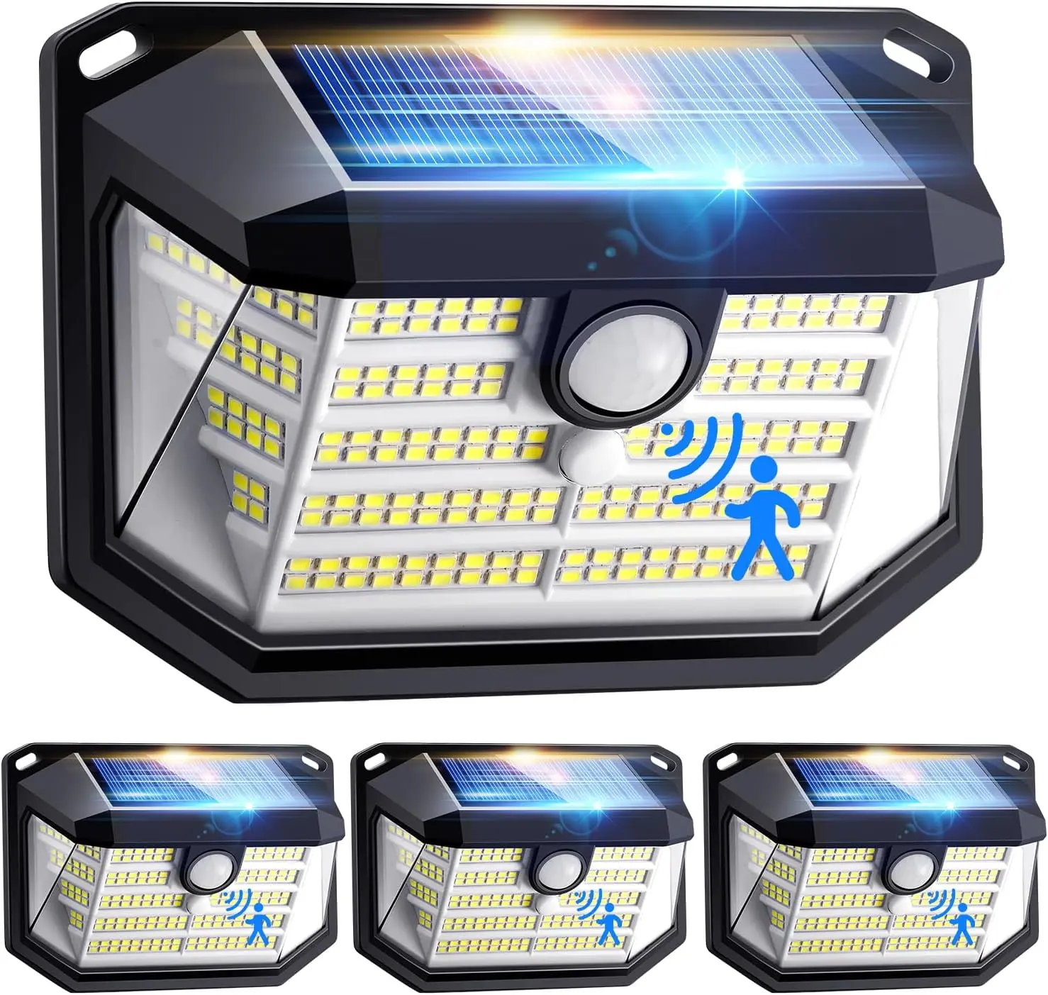 4-Pack Ultra Bright Solar Security Lights | 230 LED | 270° Wide Angle | PIR Motion Sensor | IP65 Waterproof | 2200mAh Battery