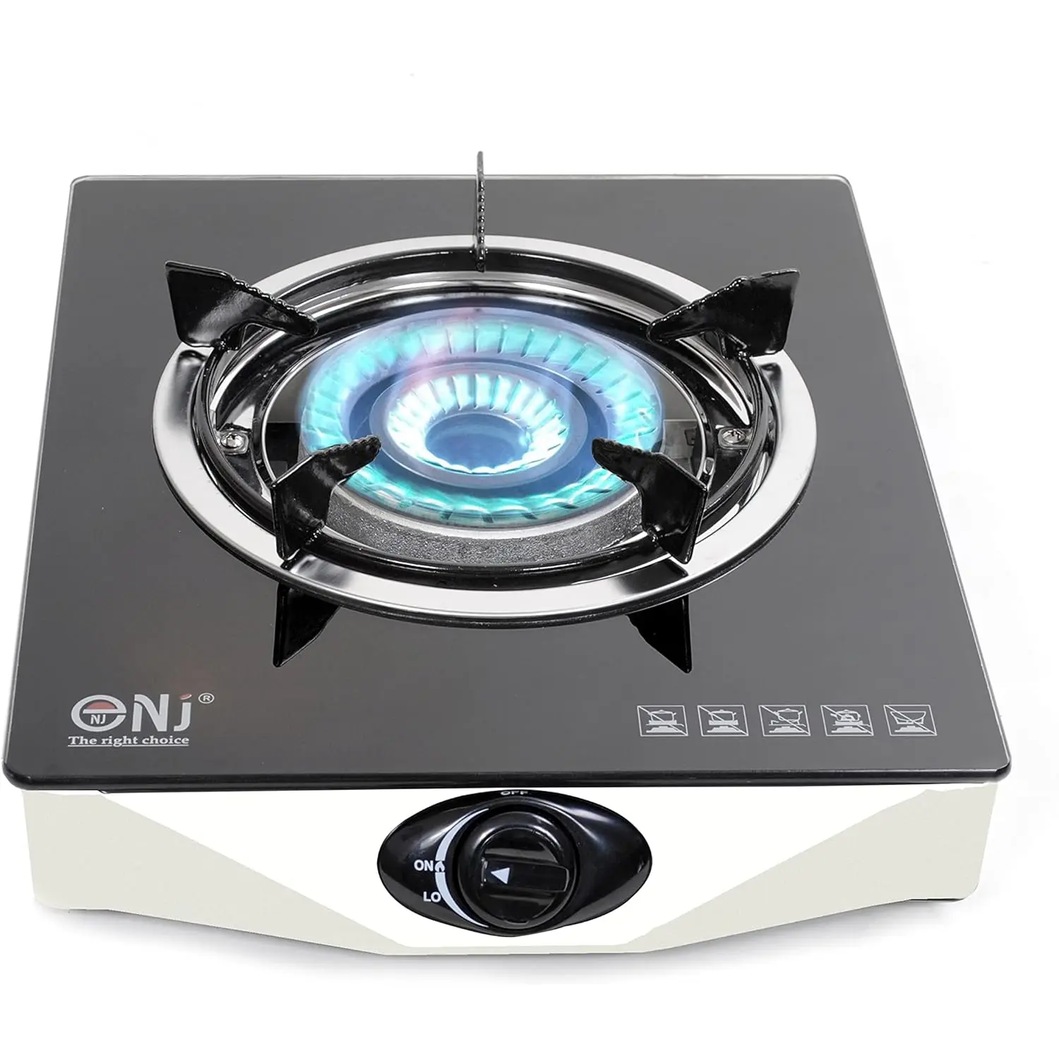 NEW NJ NGB-S1 Indoor Portable Gas Stove - Single Burner Gas Hob Table Top Cooker LPG Cooker For Caravan Black Glass Freestanding Cooktop Camping Outdoor 4.2kW