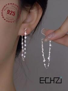 925 Sterling Silver Fashionable Double Layer Lip Chain Earrings, BlingBling Style Ear Jewelry for Women, Trendy All-match & Exquisite Jewelry for Birthday Gift