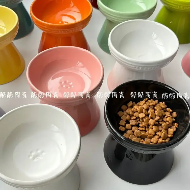 Rainbow High Footed Dog Bowl Snack Bowl Neck Protection Pet Drinking Water Cat Food Anti Slip Anti Black Chin 4