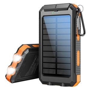 10000mAh Portable Solar Power Bank, Dual USB Output Port Waterproof Power Bank with LED Light, Solar Phone Charger Compatible with iPhone & Android