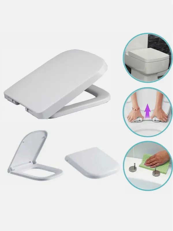 Soft Close Square Toilet Seat with Quick Release & Anti-Bacterial Properties SUS Hinge Rotates 360° Easy Lift & Adjustable Fit for Various Models 2