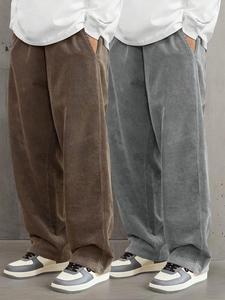 Men's Solid Corduroy Pants, Loose Casual Comfy Straight Leg Trousers for Fall & Winter, Men's Bottoms for Daily Wear