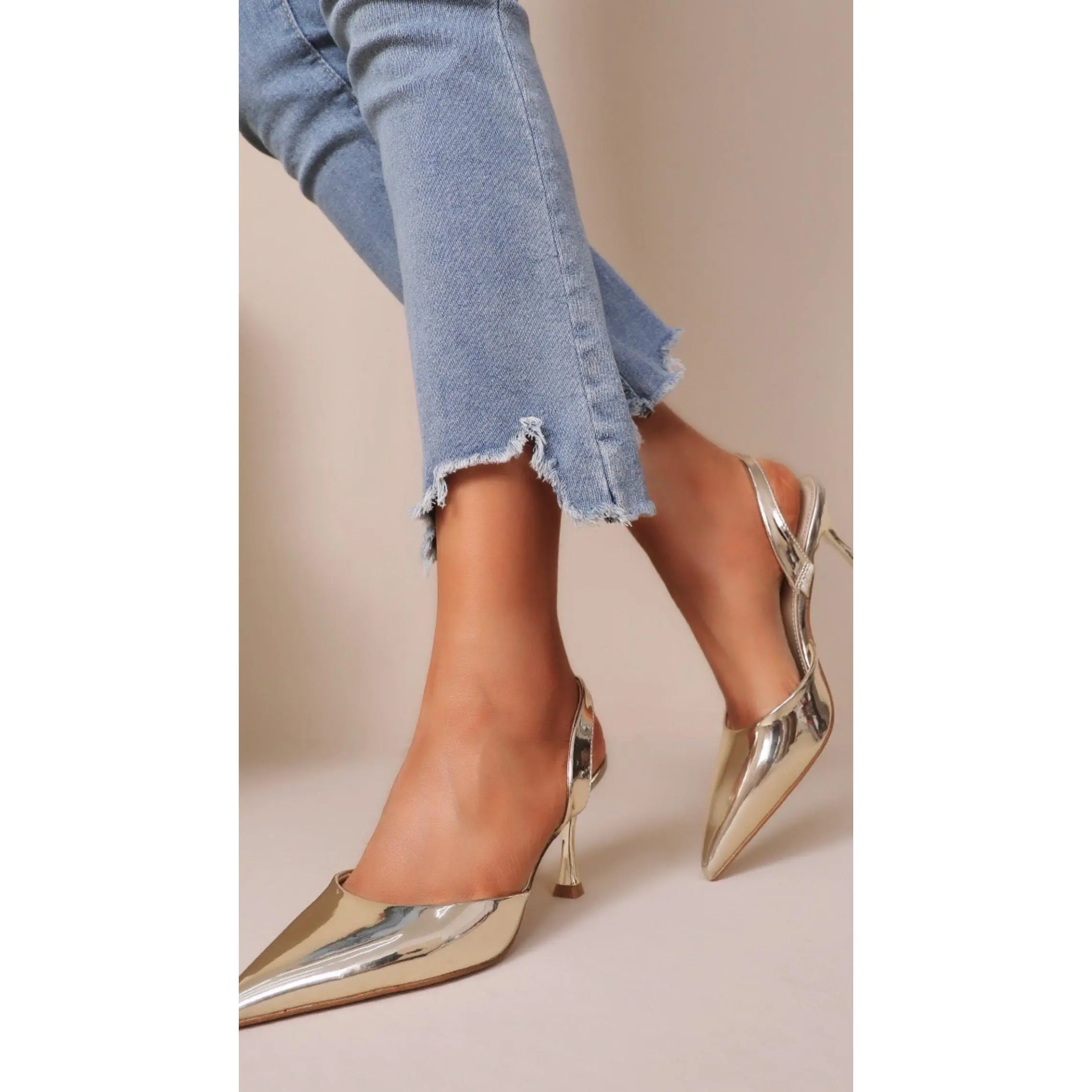Darana Gold Slingback Stiletto Heeled Shoes
