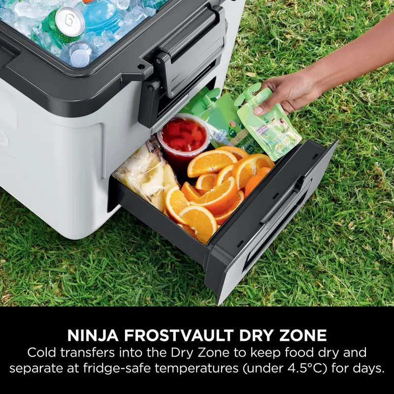 Ninja FrostVault 28L Wheeled Cooler with Dry Zone [FB230UK] Integrated Fridge-Temp Dry Storage Drawer, Premium Heavy-Duty Insulated Cooler, Keeps Ice for Days, Grey/White 6