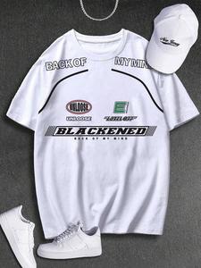 Men's Letter Print Round Neck Tee, Loose Casual Short Sleeve Crew Neck T-Shirt for Summer, Fashion Men's Top for Daily Wear