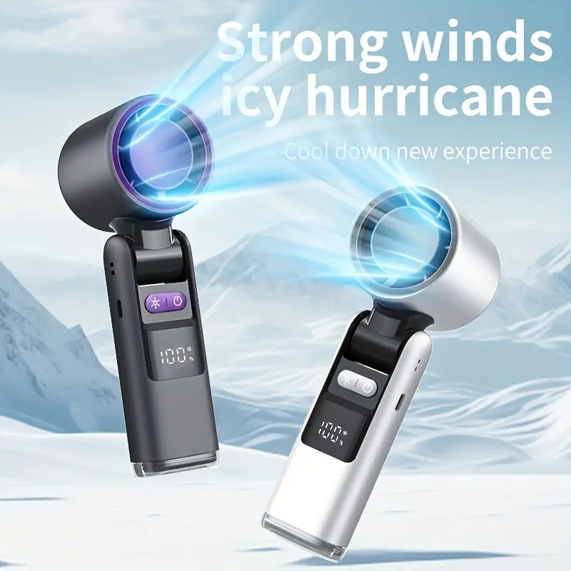 Portable Handheld Fan without Ice Pack, Speed Adjustable 1-100 Mini Turbine Fan, 4000mAh Battery Rechargeable Personal Fan with Digital Display, Gift for Women and Men Travel/Camping/Outdoor, High-Speed Motor, Fast Cooling