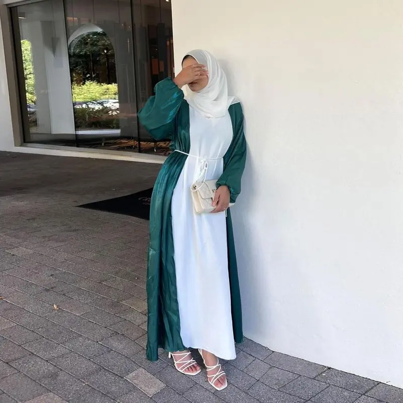 European Muslim Women's Clothing Abaya Fashion Cardigan Robe Arabic Turkish Satin Solid Color Elegant 2