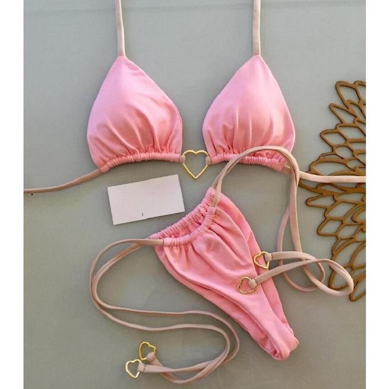 Sexy Halter Solid color Bikini Set Women's Swimsuit Two-piece Triangle Thong Swimwear Bathing Suit Brazilian Biquinis 5