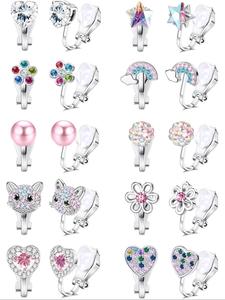 Cute Cartoon Animal & Flower & Star Design Rhinestones & Faux Pearls Decor Clip on Earrings, Fashion Jewelry for Party, Daily Clothing Decor, Trendy All-match & Exquisite Jewelry for Birthday Gift, Valentine's Day, Gift