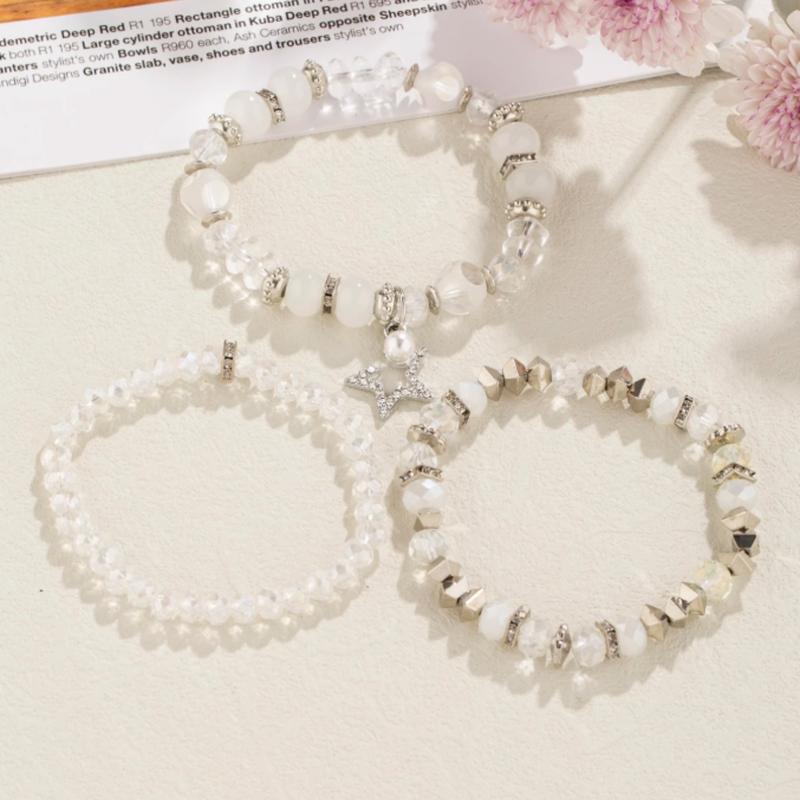 Bohemian Style 3-Piece Beads Set for Women & Silver Alloy Block Bracelet Suitable for Party and Dating, Ideal Gift 1