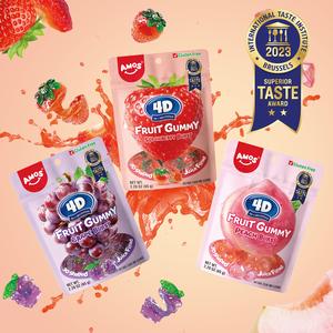 Amos 4D Gummy Sweets Strawberry Burst shop, Strawberry Candy Centre Filled, Fruit Snacks Natural Flavor, Resealable 65g Bag,gummy gel, sweets bundles