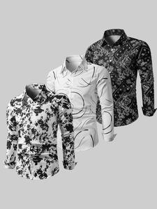 Men's All Over Print Button Front Shirt, Regular Fit Casual Long Sleeve Collared Top for Fall & Winter, Men's Clothes for Daily Wear