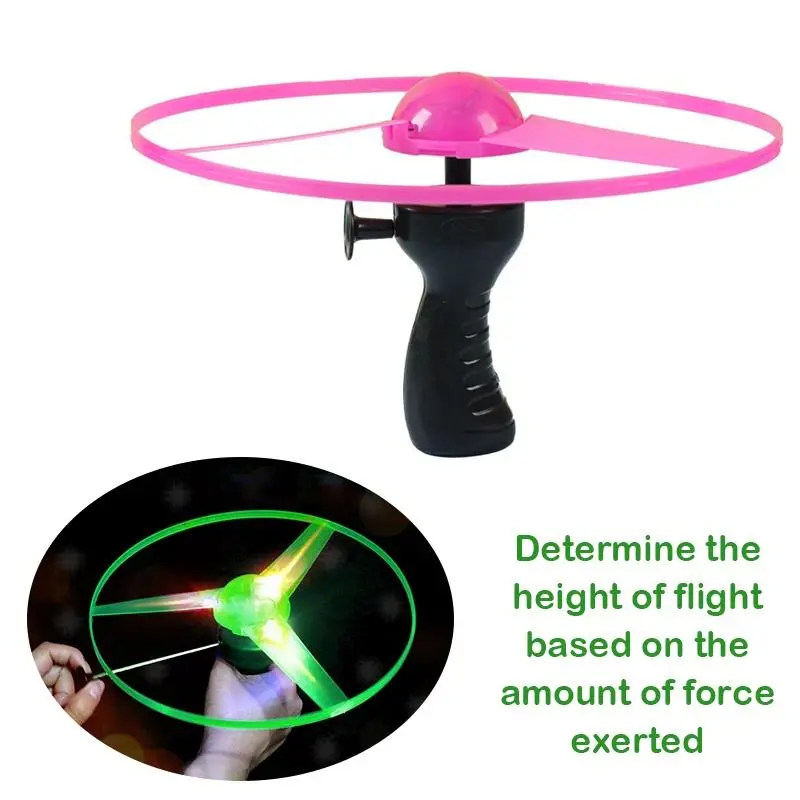 [UU] 1pc Pull Wire Glow UFO Funny Spinning Flyer Luminous LED Light Handle Top Toys for Kids Gifts Outdoor Sport Parent-child Game 4