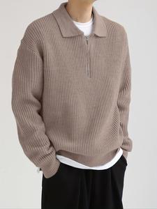 Men's Striped Print Zip Up Sweater, Regular Fit Casual Long Sleeve Collared Jumper for Spring & Fall, Fashion Men's Knitwear for Daily Wear, Tops