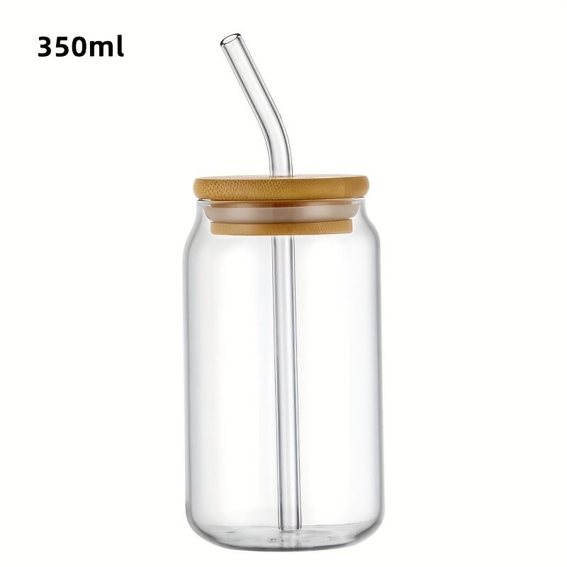 1pc Set of 350ml/550ml Borosilicate Glass Cups with Lids and Straws for Matching Set, Reusable, Leak Proof, Perfect for Family Use, No Patterned Design 2